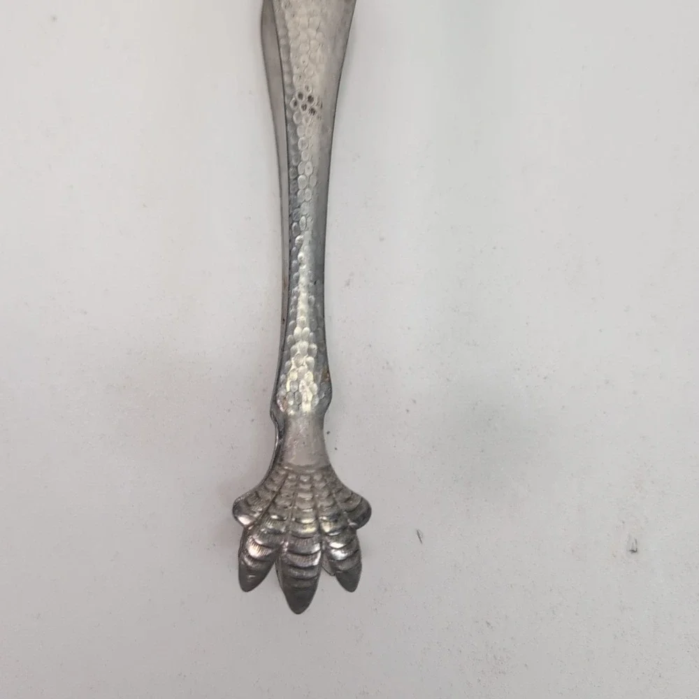 ANTIQUE HAMMERED STAINLESS CHICKEN CLAW ICE SUGAR CUBE TONGS 6.5 Inch Vintage